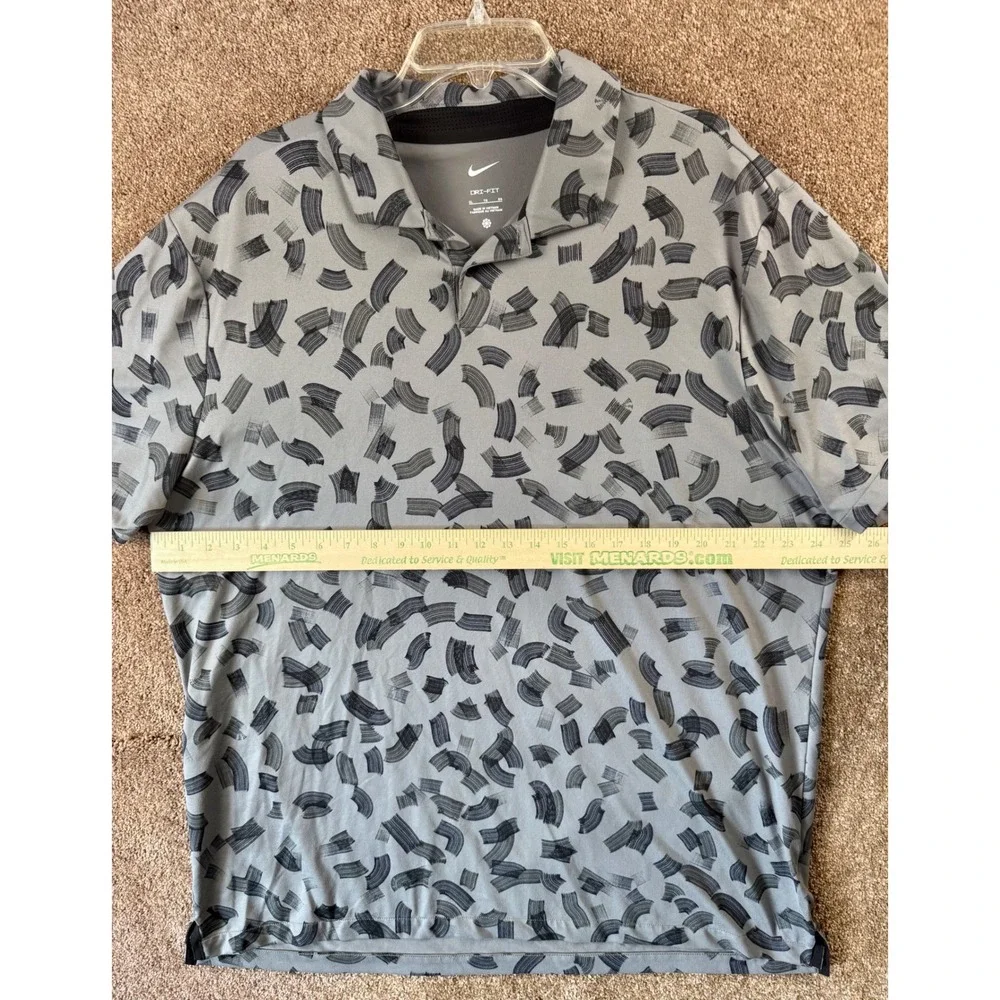 Nike Dri-FIT Men XL Grey Black Abstract Brushstroke Golf Polo Shirt Short Sleeve